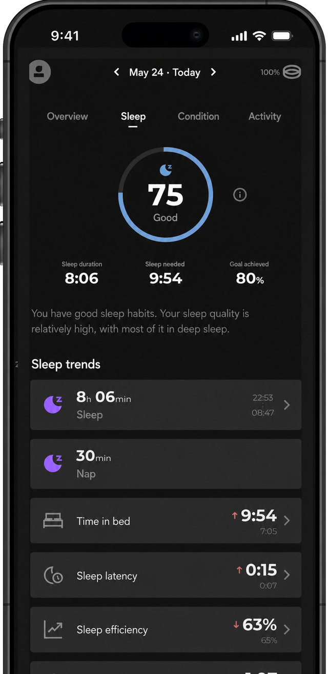 App screen: sleep score